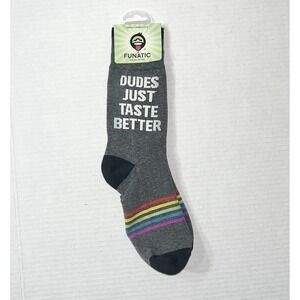 NWT Funatic Socks Unisex OS Gray Dudes Taste Better Gay‎ Pride LGBTQ RAINBOW